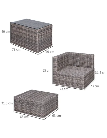 Outsunny 5 Piece Rattan Garden Furniture Set w/ 10cm Thick Cushions, Aluminium Frame Wicker Outdoor Balcony Sofa Set with Corner