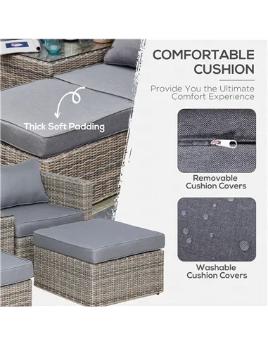 Outsunny 5 Piece Rattan Garden Furniture Set w/ 10cm Thick Cushions, Aluminium Frame Wicker Outdoor Balcony Sofa Set with Corner