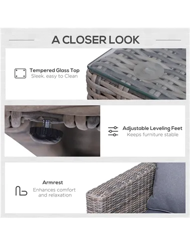 Outsunny 5 Piece Rattan Garden Furniture Set w/ 10cm Thick Cushions, Aluminium Frame Wicker Outdoor Balcony Sofa Set with Corner