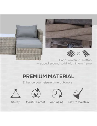 Outsunny 5 Piece Rattan Garden Furniture Set w/ 10cm Thick Cushions, Aluminium Frame Wicker Outdoor Balcony Sofa Set with Corner