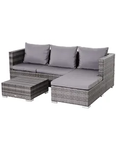 Outsunny 3PC Rattan Garden Furniture Storage Sofa Set 4 Seater Wicker Coffee Table Conservatory Sun Lounger Reclining Set Outdoo