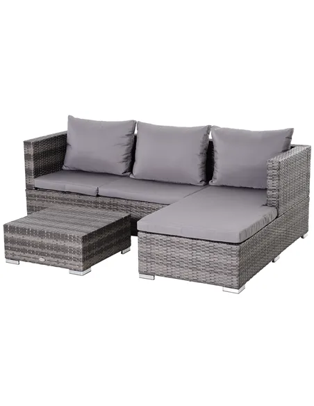 Outsunny 3PC Rattan Garden Furniture Storage Sofa Set 4 Seater Wicker Coffee Table Conservatory Sun Lounger Reclining Set Outdoo