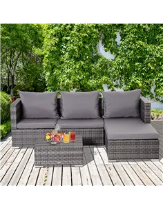 Outsunny 3PC Rattan Garden Furniture Storage Sofa Set 4 Seater Wicker Coffee Table Conservatory Sun Lounger Reclining Set Outdoo 2