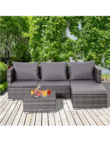 Outsunny 3PC Rattan Garden Furniture Storage Sofa Set 4 Seater Wicker Coffee Table Conservatory Sun Lounger Reclining Set Outdoo
