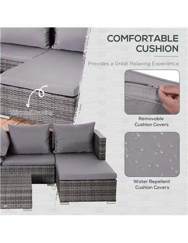 Outsunny 3PC Rattan Garden Furniture Storage Sofa Set 4 Seater Wicker Coffee Table Conservatory Sun Lounger Reclining Set Outdoo