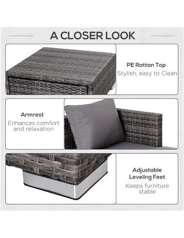 Outsunny 3PC Rattan Garden Furniture Storage Sofa Set 4 Seater Wicker Coffee Table Conservatory Sun Lounger Reclining Set Outdoo