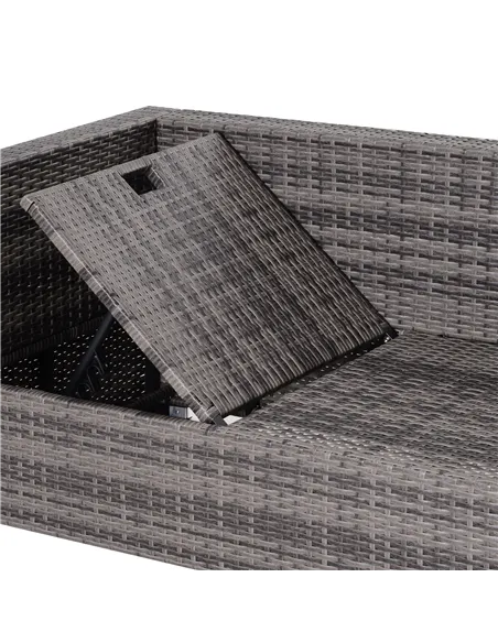 Outsunny 3PC Rattan Garden Furniture Storage Sofa Set 4 Seater Wicker Coffee Table Conservatory Sun Lounger Reclining Set Outdoo