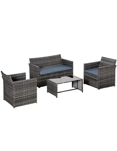 Outsunny 4 Pieces PE Rattan Garden Sofa Set with Cushions, Outdoor Patio Wicker Weave Conservatory Furniture Set with a Loveseat