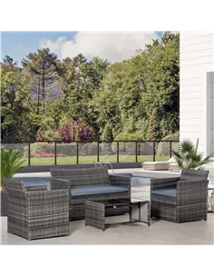 Outsunny 4 Pieces PE Rattan Garden Sofa Set with Cushions, Outdoor Patio Wicker Weave Conservatory Furniture Set with a Loveseat 2