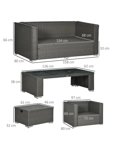 Outsunny 6PC Garden Rattan Sofa Set Bonzer Outdoor Furniture Patio Table Loveseat Stool Lounging Ottoman Aluminium Frame Wicker 