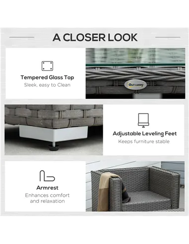 Outsunny 6PC Garden Rattan Sofa Set Bonzer Outdoor Furniture Patio Table Loveseat Stool Lounging Ottoman Aluminium Frame Wicker 