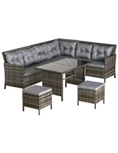 Outsunny 8 Seater Patio wicker Sofa Set ,Outdoor Couch with Table & Cushions, Grey