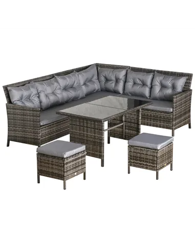 Outsunny 8 Seater Patio wicker Sofa Set ,Outdoor Couch with Table & Cushions, Grey
