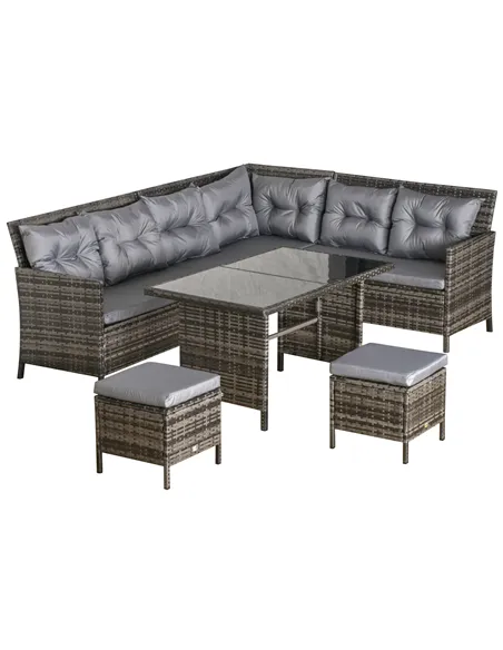 Outsunny 8 Seater Patio wicker Sofa Set ,Outdoor Couch with Table & Cushions, Grey
