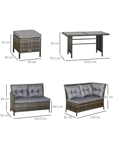 Outsunny 8 Seater Patio wicker Sofa Set ,Outdoor Couch with Table & Cushions, Grey