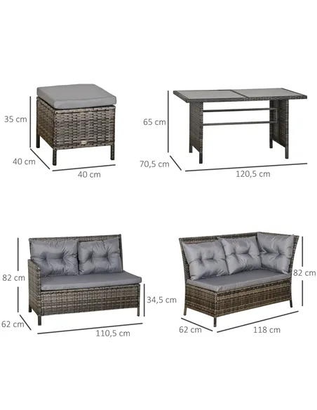 Outsunny 8 Seater Patio wicker Sofa Set ,Outdoor Couch with Table & Cushions, Grey