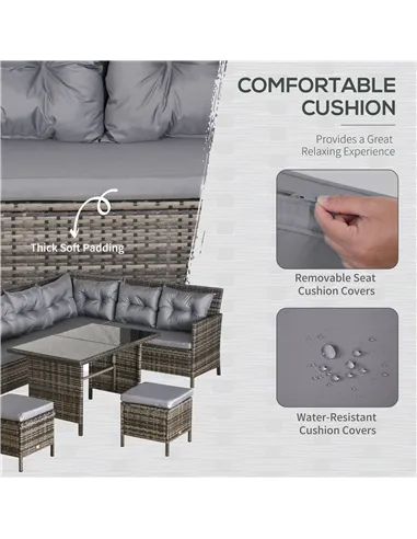 Outsunny 8 Seater Patio wicker Sofa Set ,Outdoor Couch with Table & Cushions, Grey