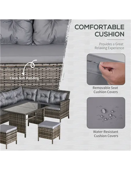 Outsunny 8 Seater Patio wicker Sofa Set ,Outdoor Couch with Table & Cushions, Grey