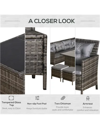 Outsunny 8 Seater Patio wicker Sofa Set ,Outdoor Couch with Table & Cushions, Grey