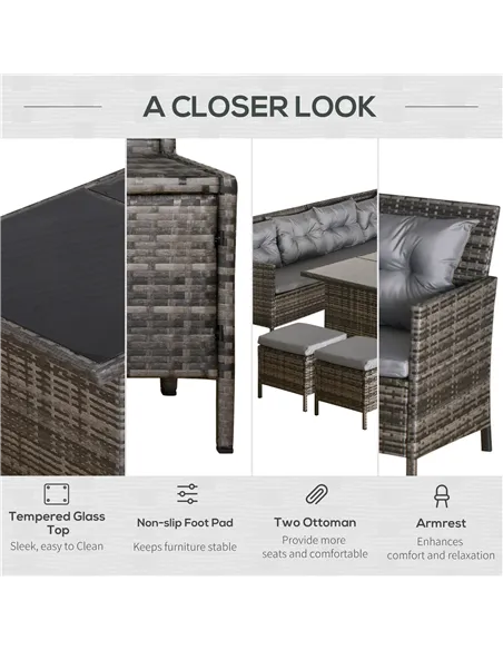 Outsunny 8 Seater Patio wicker Sofa Set ,Outdoor Couch with Table & Cushions, Grey