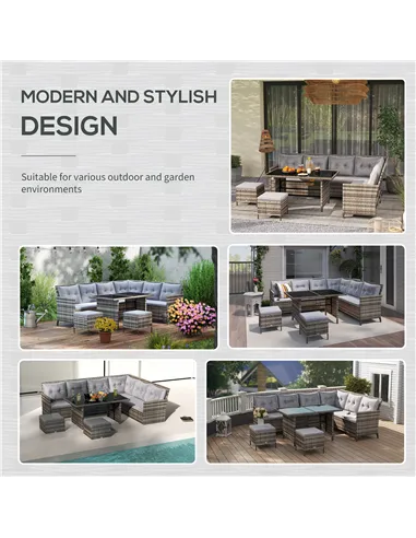 Outsunny 8 Seater Patio wicker Sofa Set ,Outdoor Couch with Table & Cushions, Grey