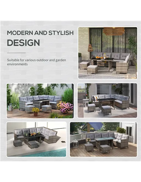 Outsunny 8 Seater Patio wicker Sofa Set ,Outdoor Couch with Table & Cushions, Grey