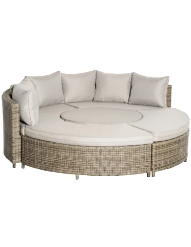 Outsunny 5 Pieces Outdoor PE Rattan Round Garden Daybed with Cushions, Aluminium Patio Furniture Set Lounge Chair Conversation S