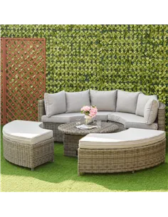 Outsunny 5 Pieces Outdoor PE Rattan Round Garden Daybed with Cushions, Aluminium Patio Furniture Set Lounge Chair Conversation S 2