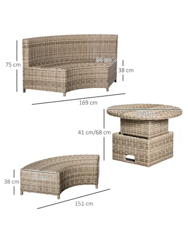 Outsunny 5 Pieces Outdoor PE Rattan Round Garden Daybed with Cushions, Aluminium Patio Furniture Set Lounge Chair Conversation S