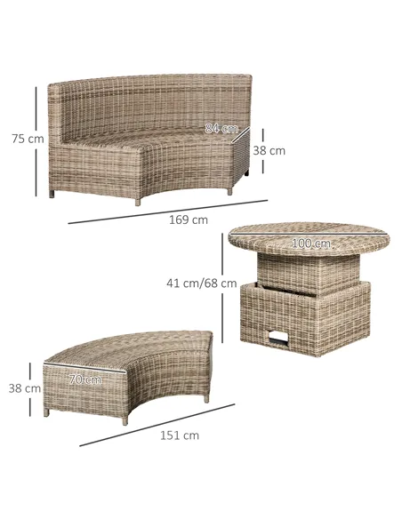 Outsunny 5 Pieces Outdoor PE Rattan Round Garden Daybed with Cushions, Aluminium Patio Furniture Set Lounge Chair Conversation S