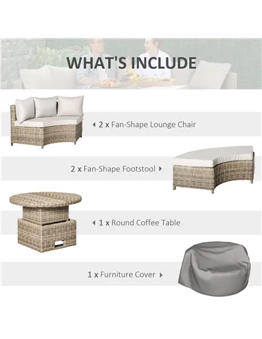 Outsunny 5 Pieces Outdoor PE Rattan Round Garden Daybed with Cushions, Aluminium Patio Furniture Set Lounge Chair Conversation S