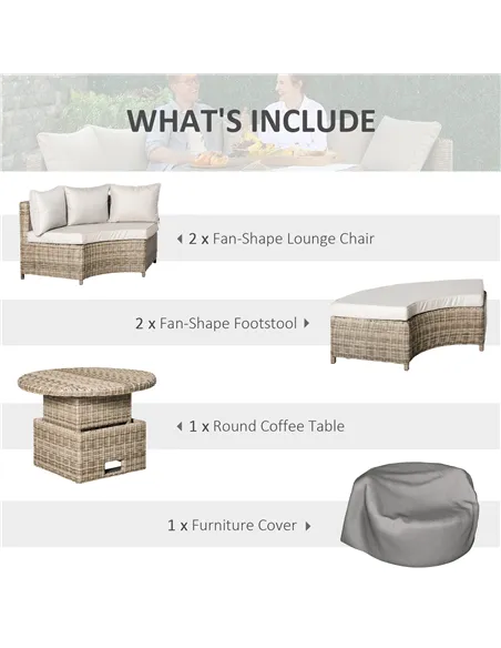 Outsunny 5 Pieces Outdoor PE Rattan Round Garden Daybed with Cushions, Aluminium Patio Furniture Set Lounge Chair Conversation S