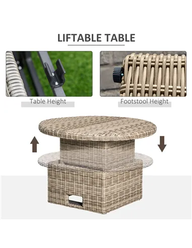 Outsunny 5 Pieces Outdoor PE Rattan Round Garden Daybed with Cushions, Aluminium Patio Furniture Set Lounge Chair Conversation S