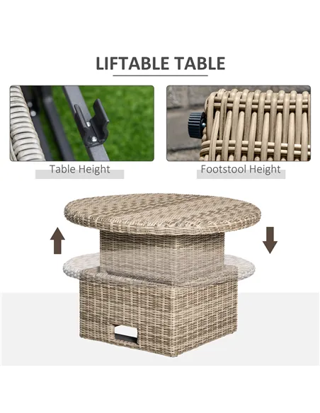 Outsunny 5 Pieces Outdoor PE Rattan Round Garden Daybed with Cushions, Aluminium Patio Furniture Set Lounge Chair Conversation S