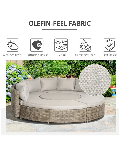 Outsunny 5 Pieces Outdoor PE Rattan Round Garden Daybed with Cushions, Aluminium Patio Furniture Set Lounge Chair Conversation S