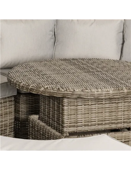 Outsunny 5 Pieces Outdoor PE Rattan Round Garden Daybed with Cushions, Aluminium Patio Furniture Set Lounge Chair Conversation S