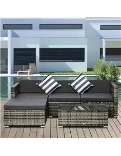 Outsunny 4-Seater Rattan Sofa Set Wicker Sectional Furniture Cushion Grey Garden 2