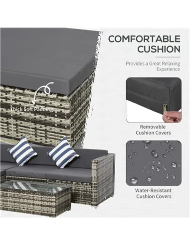 Outsunny 4-Seater Rattan Sofa Set Wicker Sectional Furniture Cushion Grey Garden