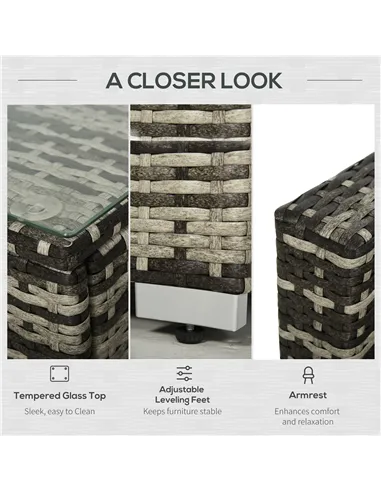 Outsunny 4-Seater Rattan Sofa Set Wicker Sectional Furniture Cushion Grey Garden