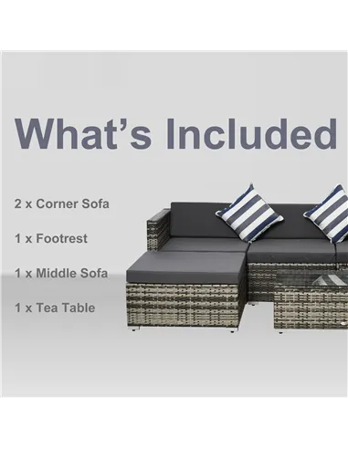 Outsunny 4-Seater Rattan Sofa Set Wicker Sectional Furniture Cushion Grey Garden