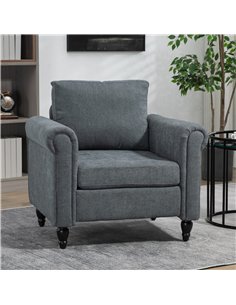 HOMCOM Vintage Accent Chair, Upholstered Occasional Chair with Back Pillow, Rolled Arms,  Rubber Wood Legs, Grey 2