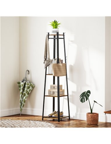HOMCOM Compact Freestanding Coat Rack -  Black/Brown