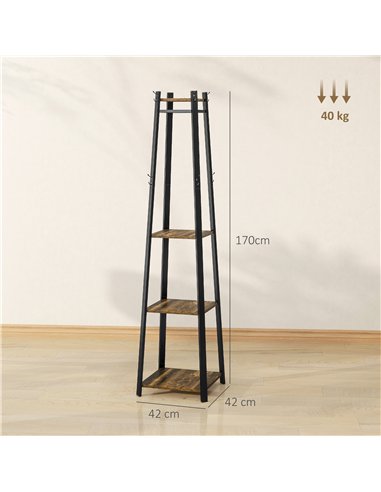 HOMCOM Compact Freestanding Coat Rack -  Black/Brown