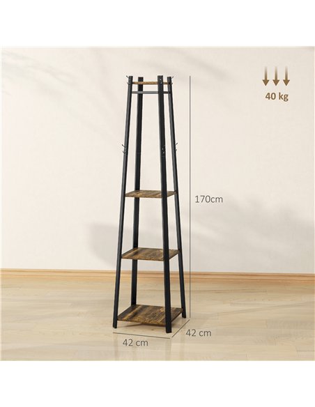 HOMCOM Compact Freestanding Coat Rack -  Black/Brown