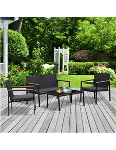 Outsunny 4 Pieces Rattan Garden Furniture Set, 4 Seater Garden Sofa Set with Loveseat, 2 Armchairs and Glass Top Coffee Table, W 2