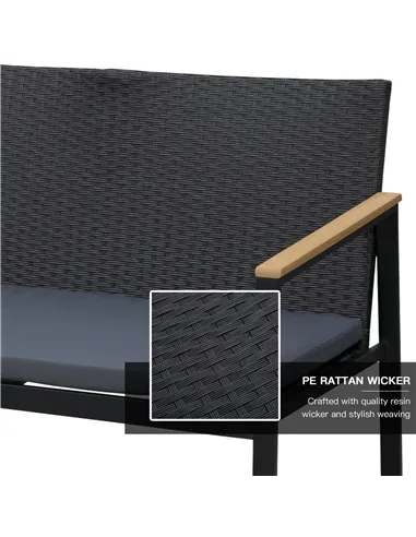 Outsunny 4 Pieces Rattan Garden Furniture Set, 4 Seater Garden Sofa Set with Loveseat, 2 Armchairs and Glass Top Coffee Table, W