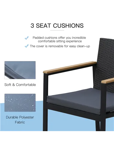 Outsunny 4 Pieces Rattan Garden Furniture Set, 4 Seater Garden Sofa Set with Loveseat, 2 Armchairs and Glass Top Coffee Table, W