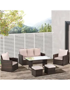 Outsunny Six-Piece Rattan Sofa Set, with Glass-Top Table - Mixed Brown 2