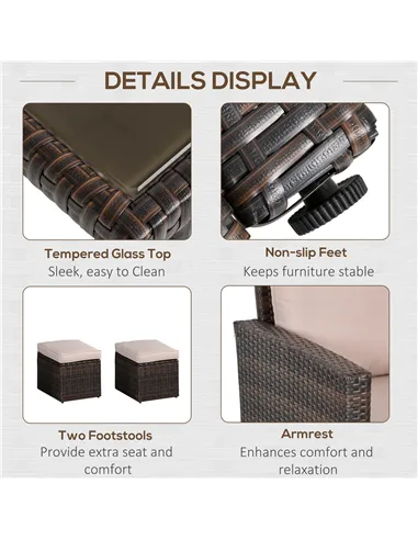 Outsunny Six-Piece Rattan Sofa Set, with Glass-Top Table - Mixed Brown