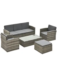 Outsunny Rattan Garden Furniture Outdoor Patio 5 Piece Wicker Weave Sofa Set with Storage,  Cushioned, 3-Seater Sofa + 2 Single 